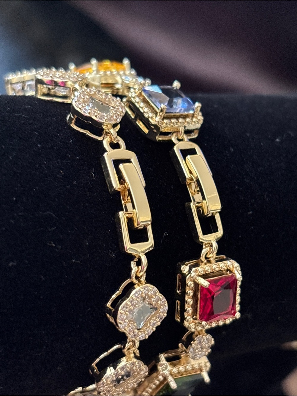 Pretty Bird Yellow Gold Multicolor Princess-Cut & Jelly Clover CZ Bracelets - Picture 7 of 13